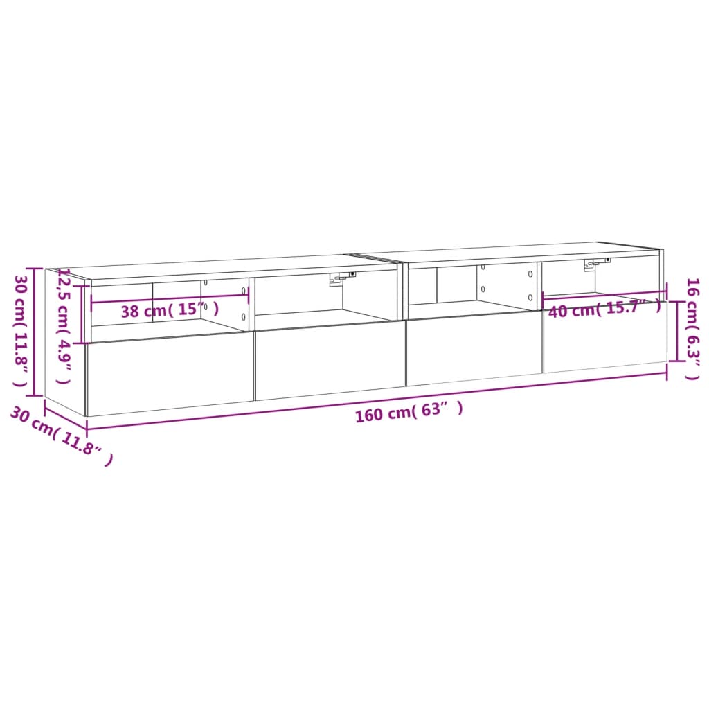 vidaXL TV-Wandschränke 2 Stk. Braun Eiche-Optik 80x30x30 cm