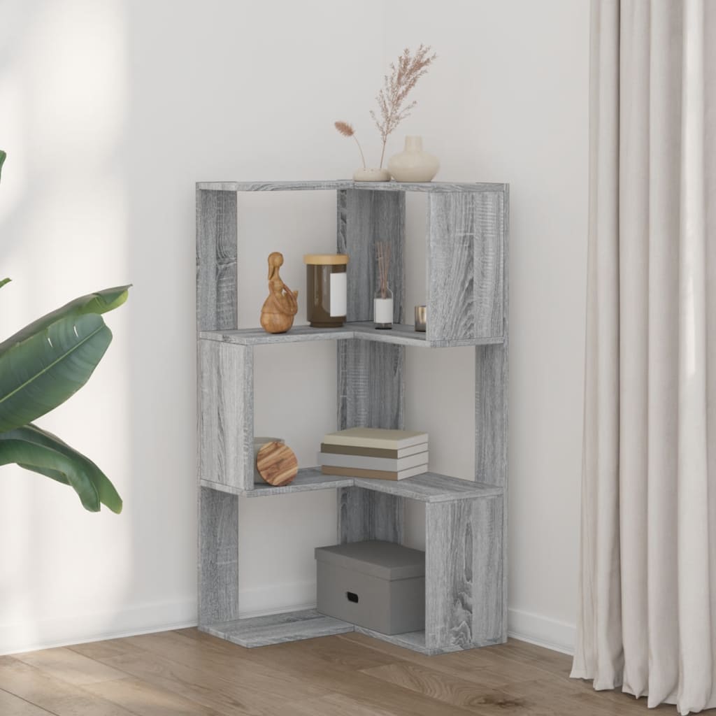 vidaXL Eck-Bücherregal 3 Böden Grau Sonoma 50x50x102 cm Holzwerkstoff