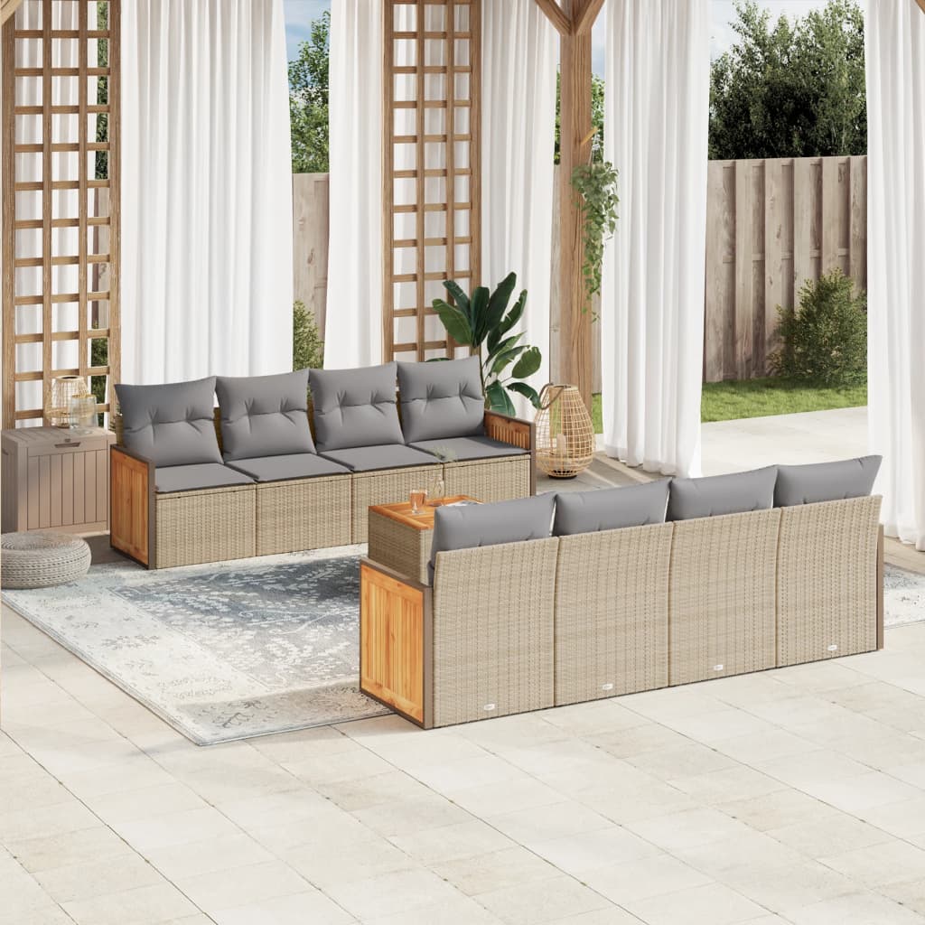 vidaXL 9-tlg. Garten-Sofagarnitur mit Kissen Beige Poly Rattan