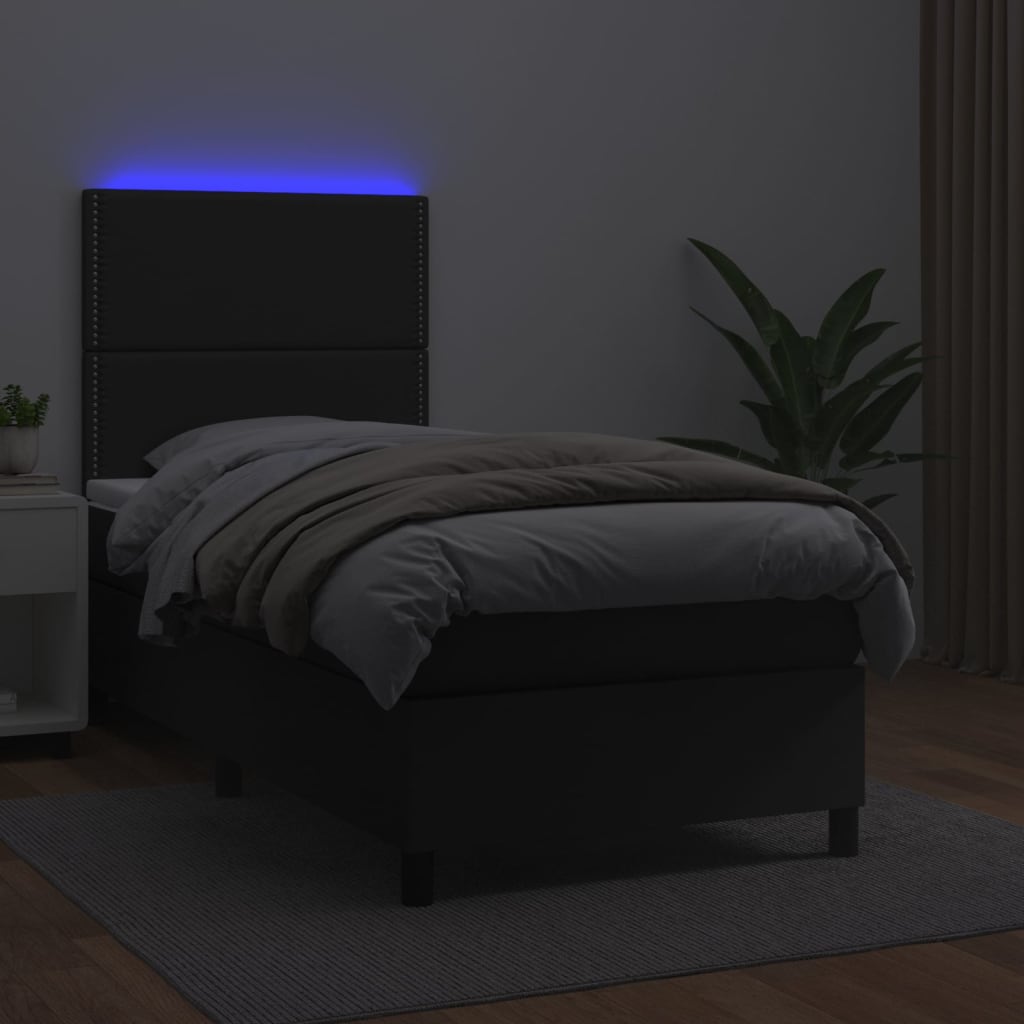 vidaXL Boxspringbett mit Matratze & LED Schwarz 100x200 cm Kunstleder