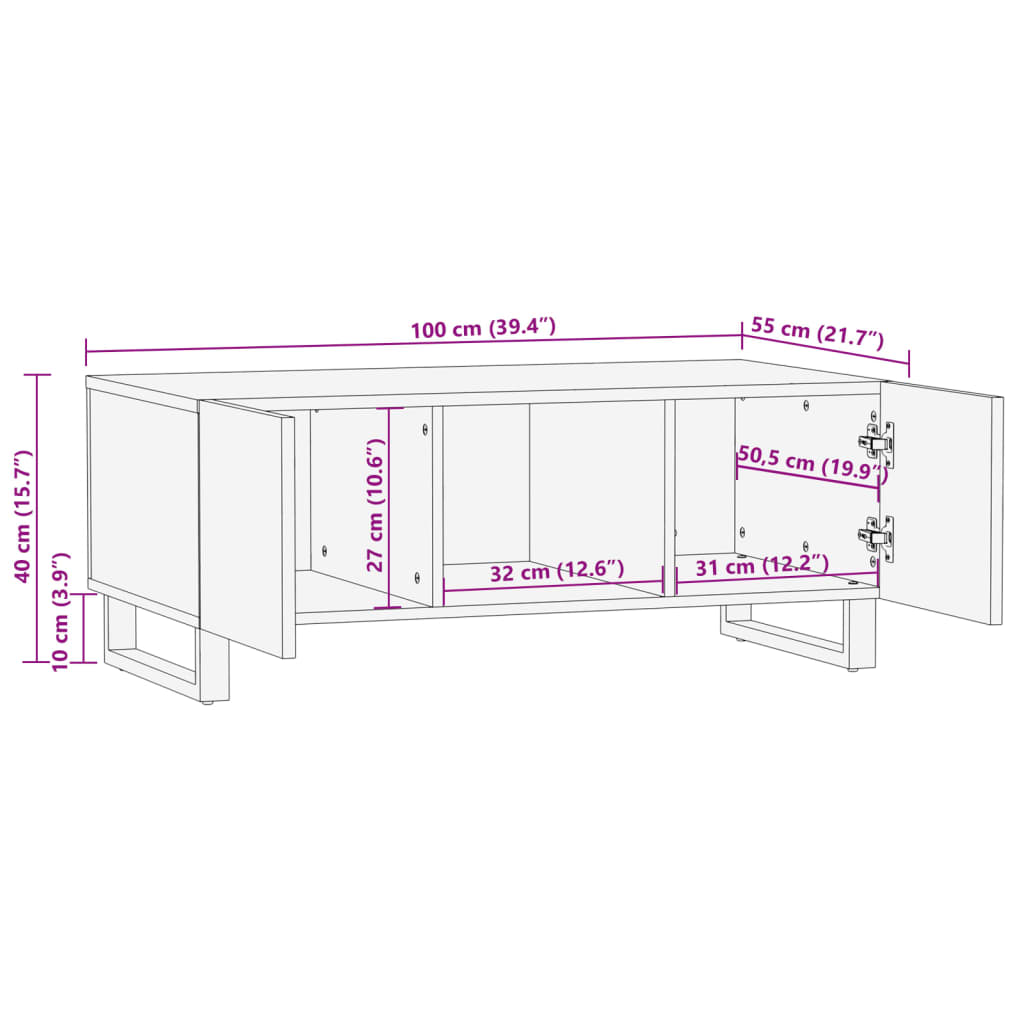 vidaXL Couchtisch 100x55x40 cm Massivholz Akazie