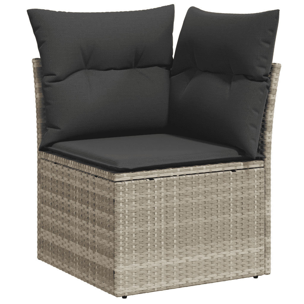 vidaXL 11-tlg. Garten-Sofagarnitur mit Kissen Hellgrau Poly Rattan