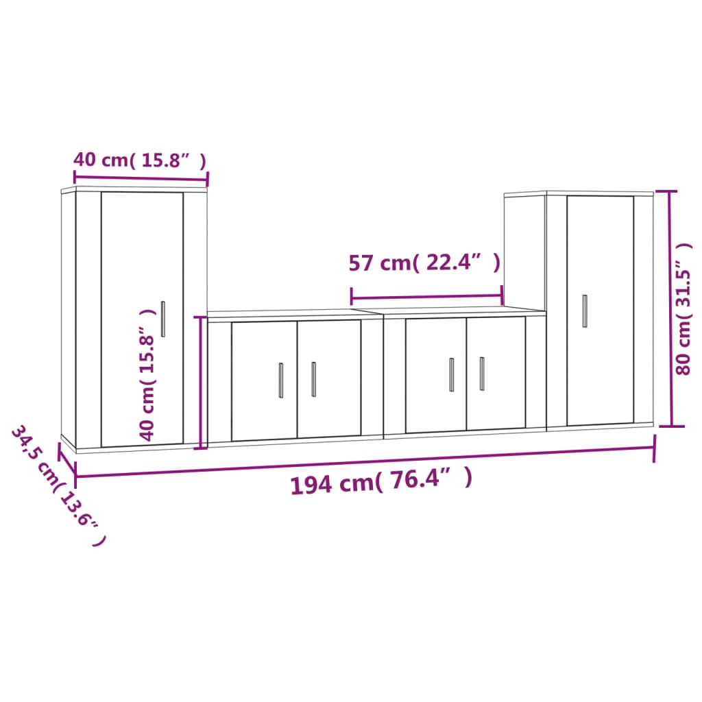 vidaXL 4-tlg. TV-Schrank-Set Braun Eichen-Optik Holzwerkstoff