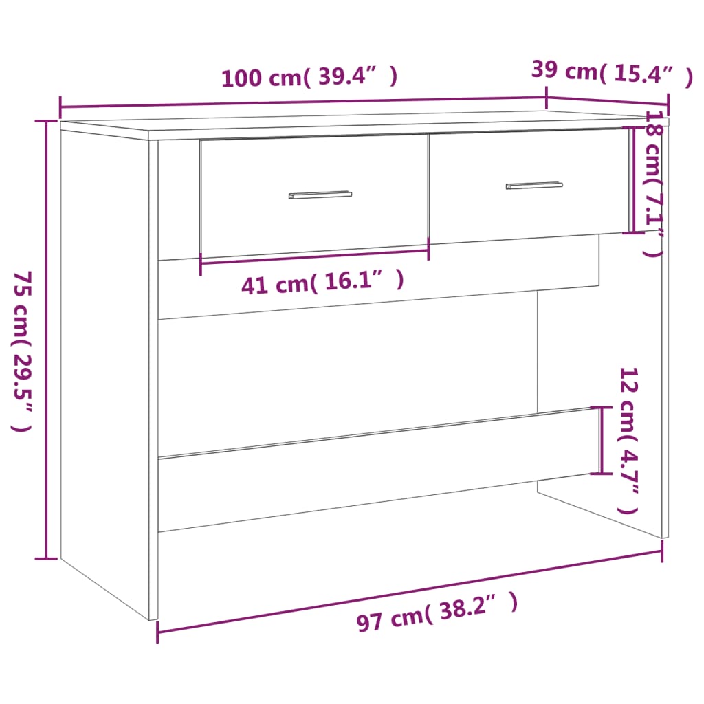 vidaXL Konsolentisch Räuchereiche 100x39x75 cm Holzwerkstoff