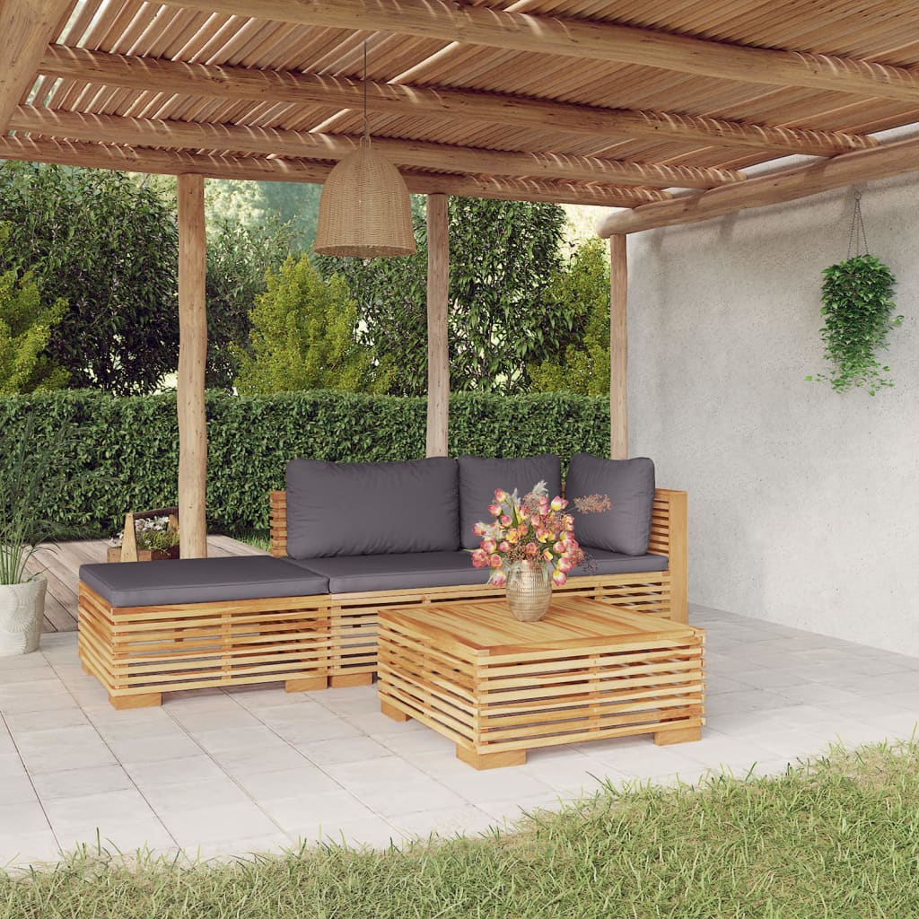 vidaXL 4-tlg. Garten-Lounge-Set mit Kissen Massivholz Teak