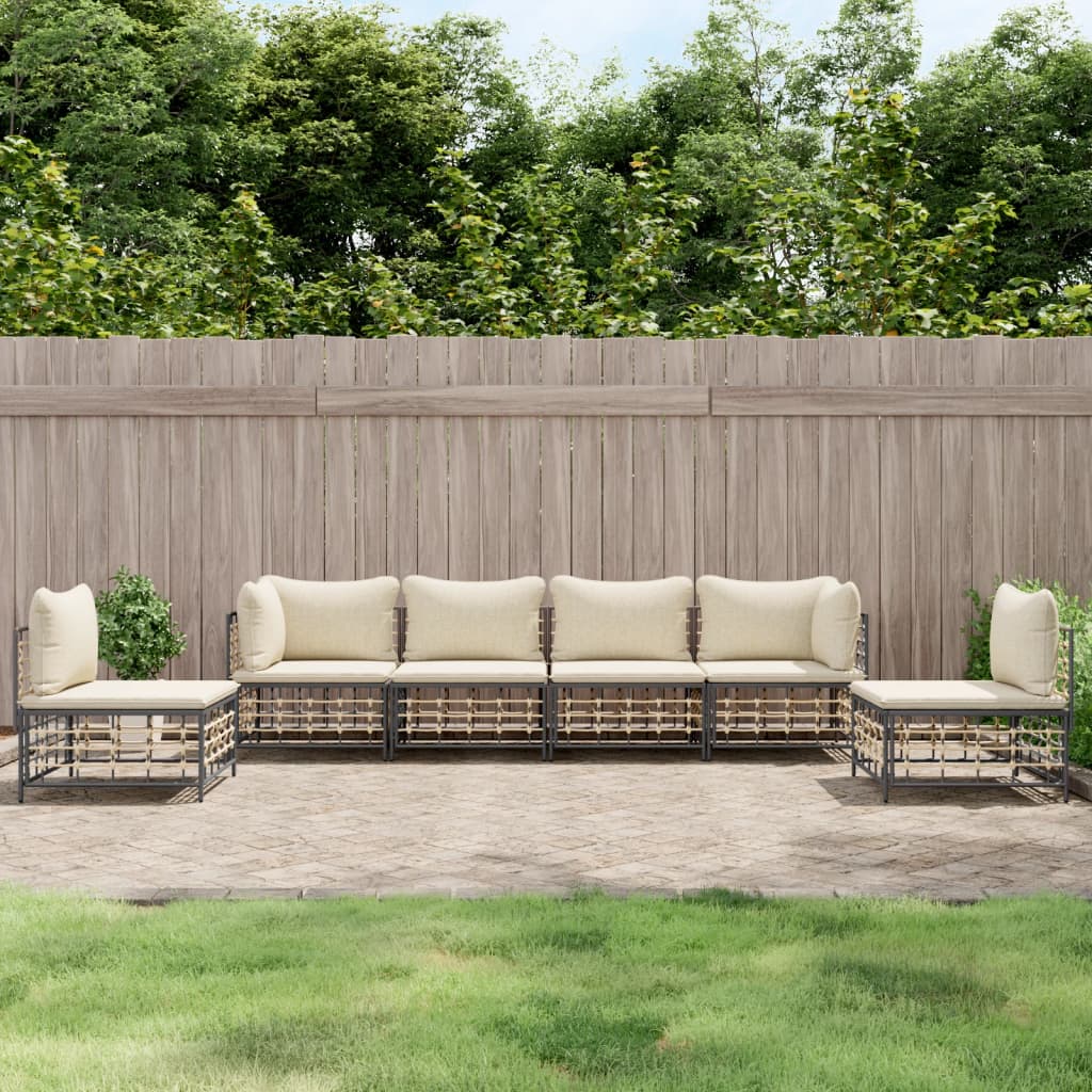 vidaXL 6-tlg. Garten-Lounge-Set mit Kissen Anthrazit Poly Rattan