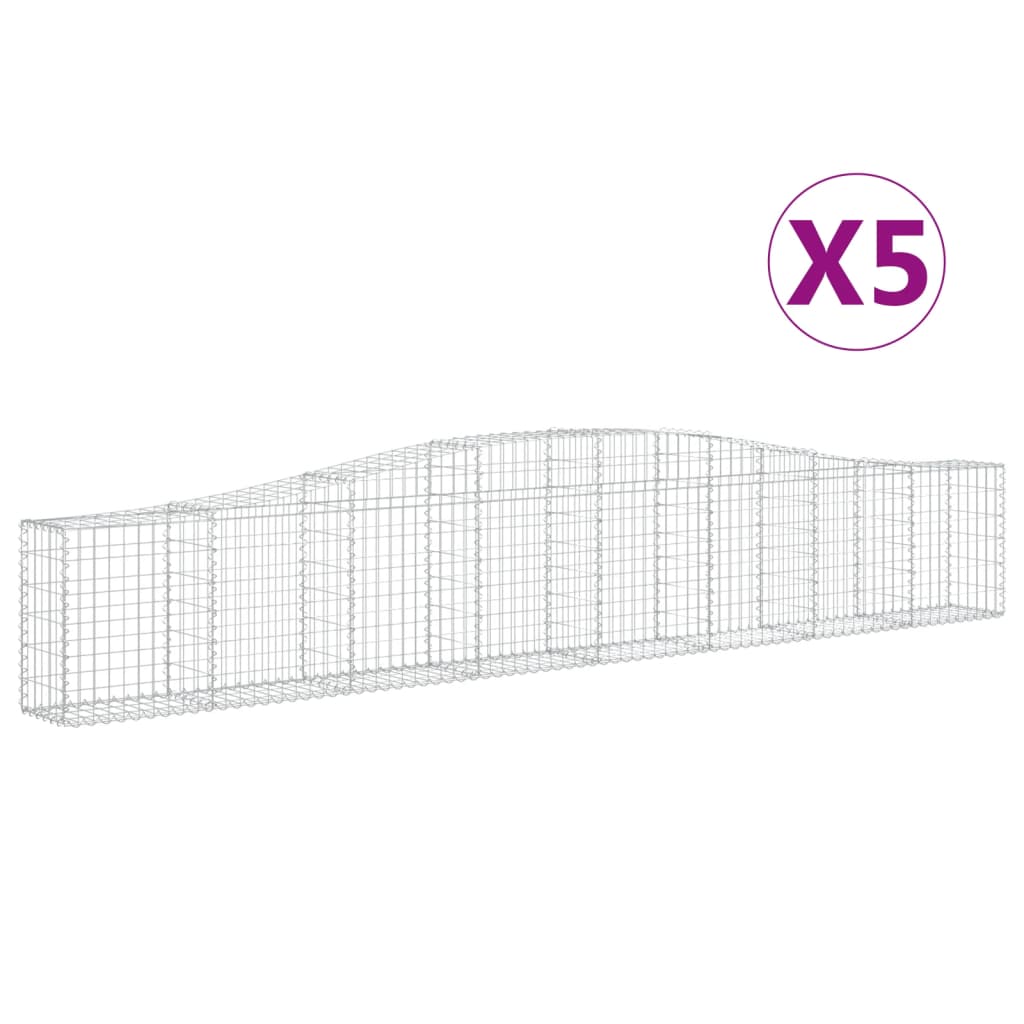 vidaXL Gabionen mit Hochbogen 5 Stk. 400x30x60/80 cm Verzinktes Eisen