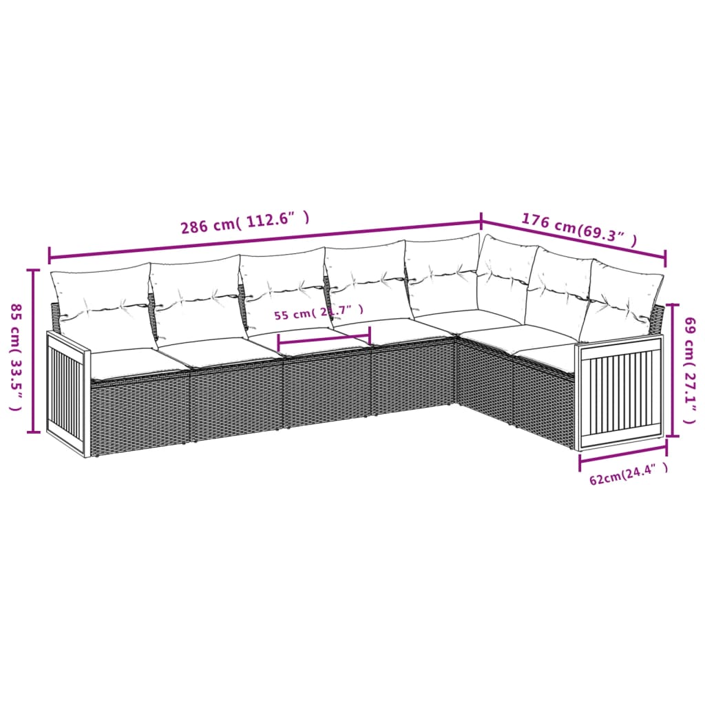 vidaXL 7-tlg. Garten-Sofagarnitur mit Kissen Beige Poly Rattan