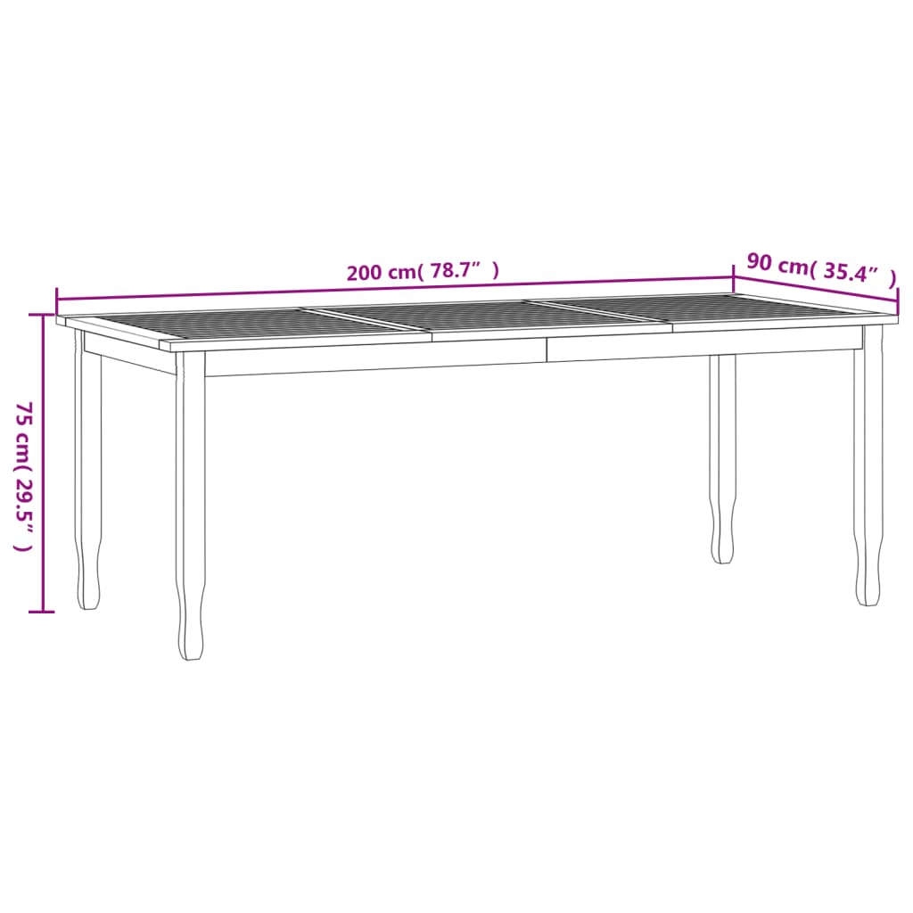 vidaXL Garten-Esstisch 200x90x75 cm Massivholz Teak