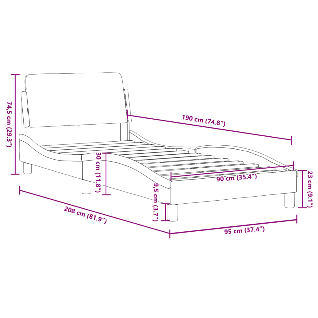 vidaXL Bettgestell mit Kopfteil Schwarz 90x190 cm Samt