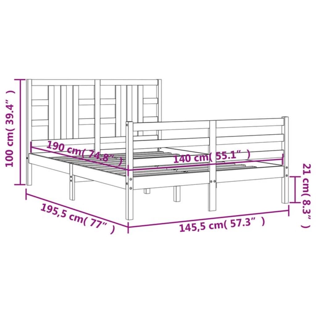 vidaXL Massivholzbett mit Kopfteil Grau 140x190 cm