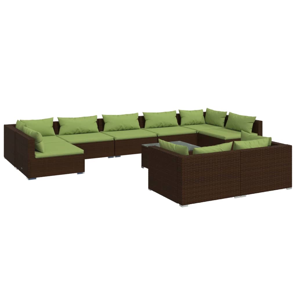 vidaXL 10-tlg. Garten-Lounge-Set mit Kissen Braun Poly Rattan