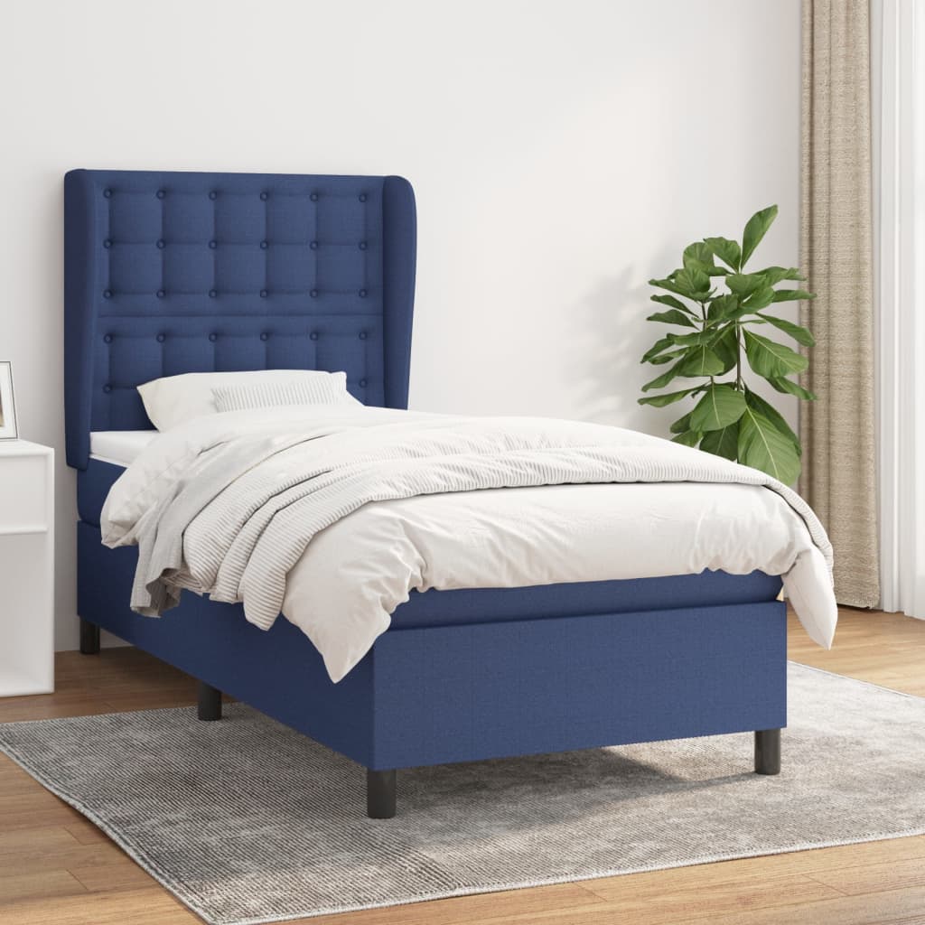 vidaXL Boxspringbett mit Matratze Blau 90x200 cm Stoff