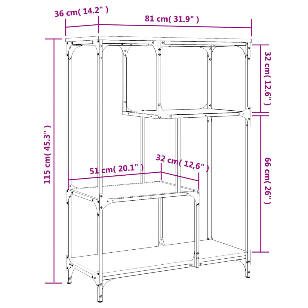 vidaXL Bücherregal Sonoma-Eiche 81x36x115 cm Holzwerkstoff und Stahl