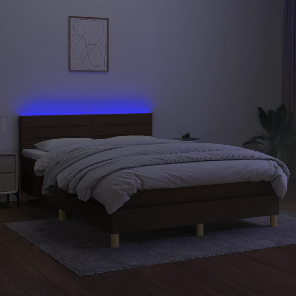 vidaXL Boxspringbett mit Matratze & LED Dunkelbraun 140x190 cm Stoff