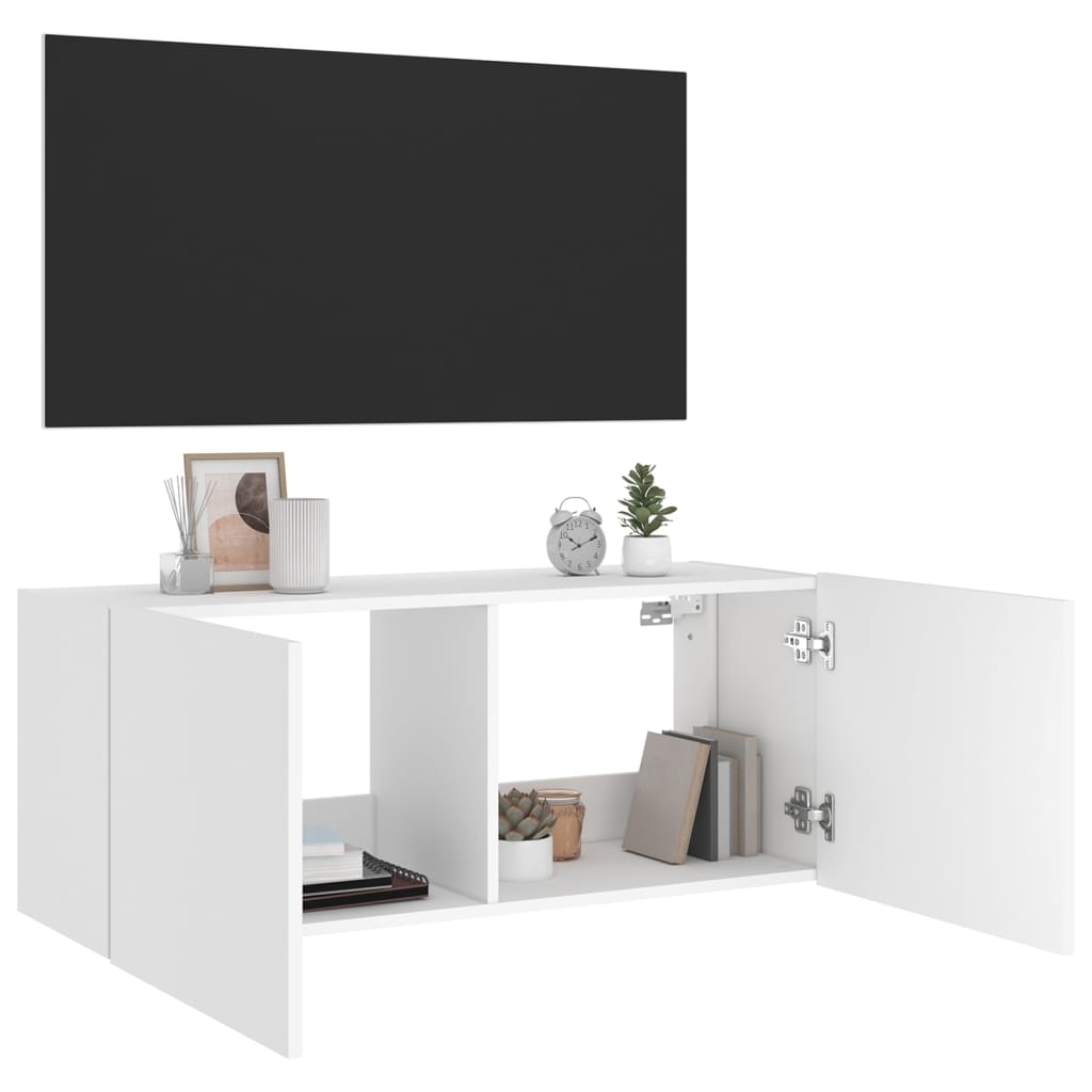 vidaXL TV-Wandschrank mit LED-Leuchten Weiß 100x35x41 cm