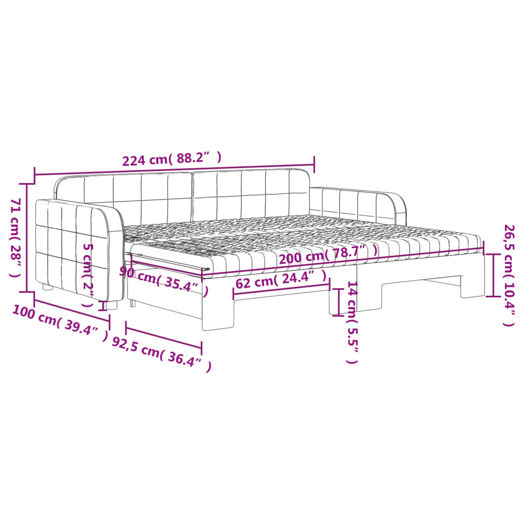 vidaXL Tagesbett Ausziehbar mit Matratzen Dunkelgrau 90x200 cm Samt