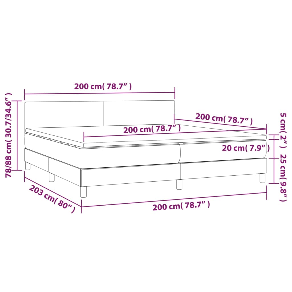 vidaXL Boxspringbett mit Matratze Dunkelbraun 200x200 cm Stoff