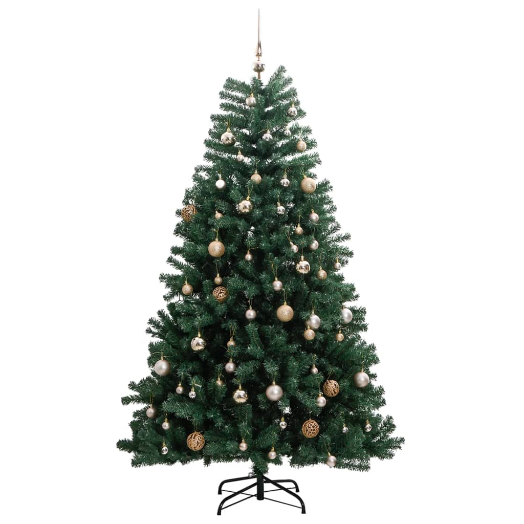 vidaXL Künstlicher Weihnachtsbaum Klappbar 300 LEDs & Kugeln 210 cm