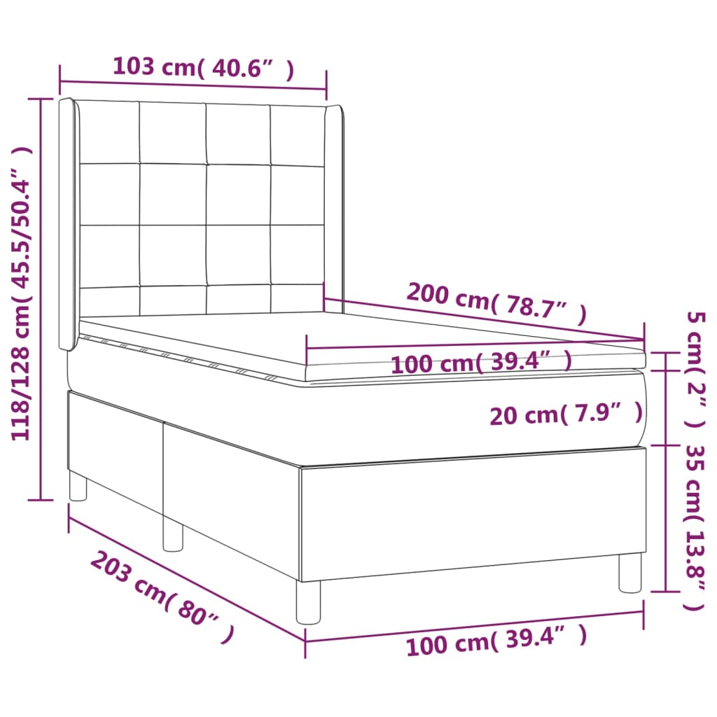 vidaXL Boxspringbett mit Matratze Rosa 100x200 cm Samt