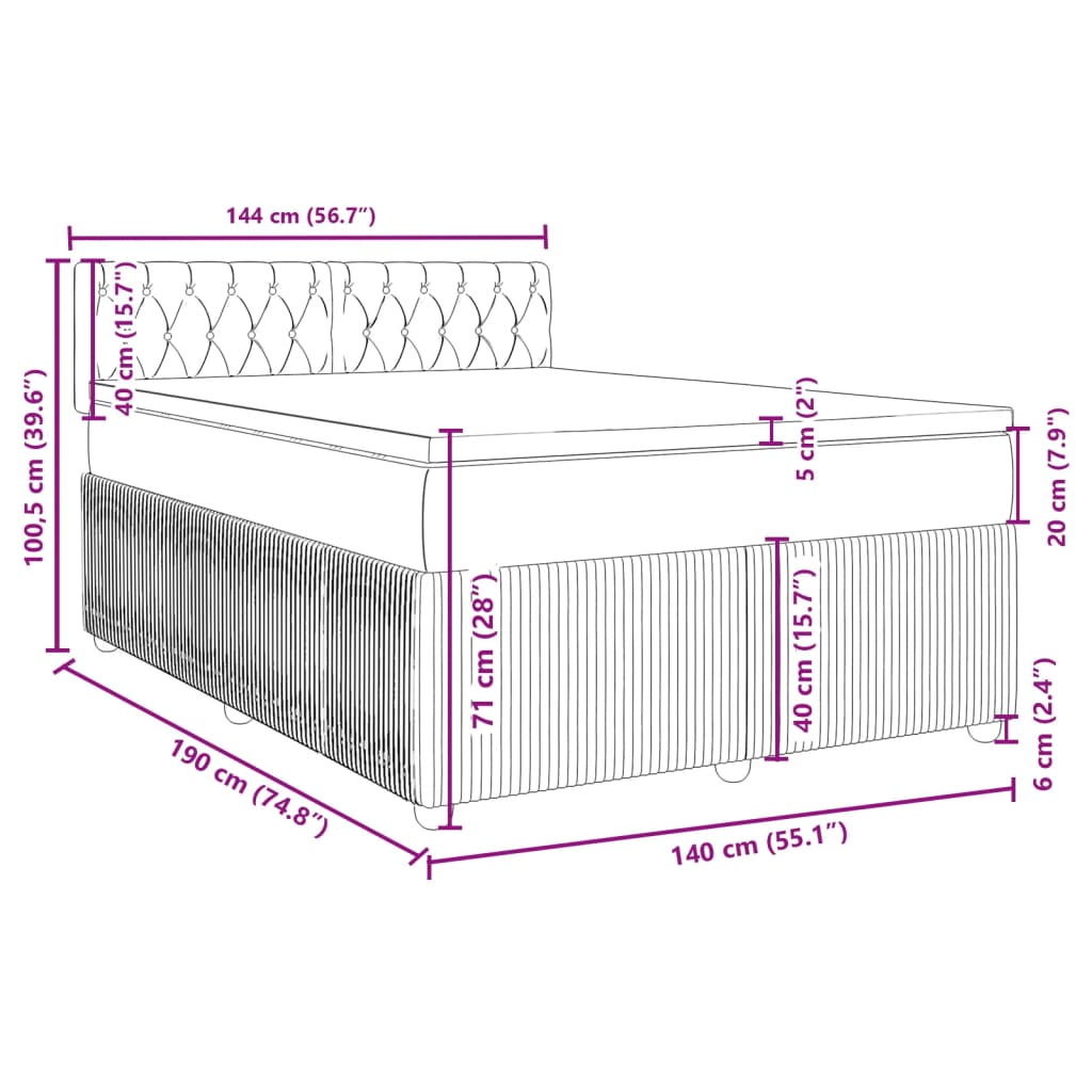 vidaXL Boxspringbett mit Matratze Schwarz 140x190 cm Samt