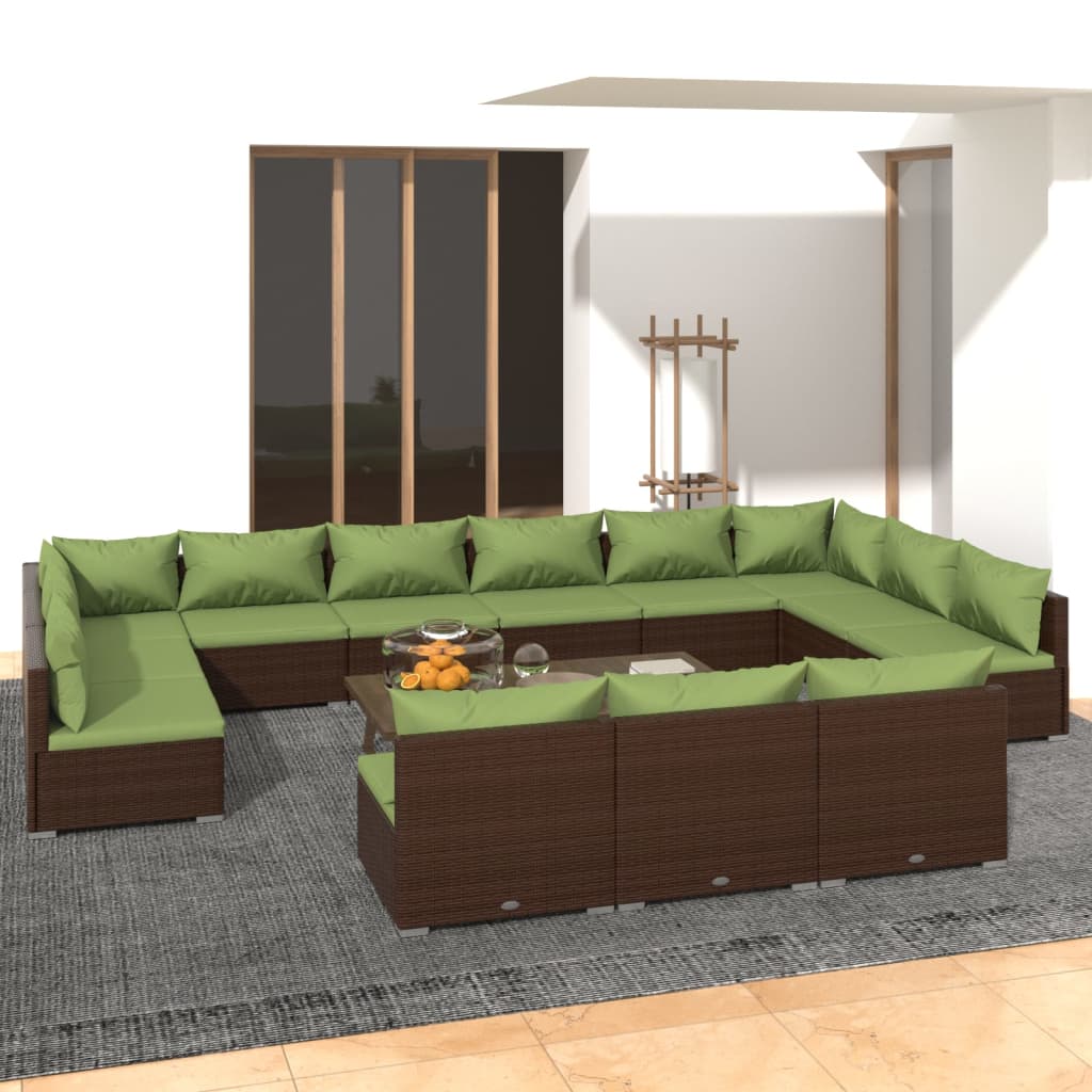 vidaXL 13-tlg. Garten-Lounge-Set mit Kissen Braun Poly Rattan