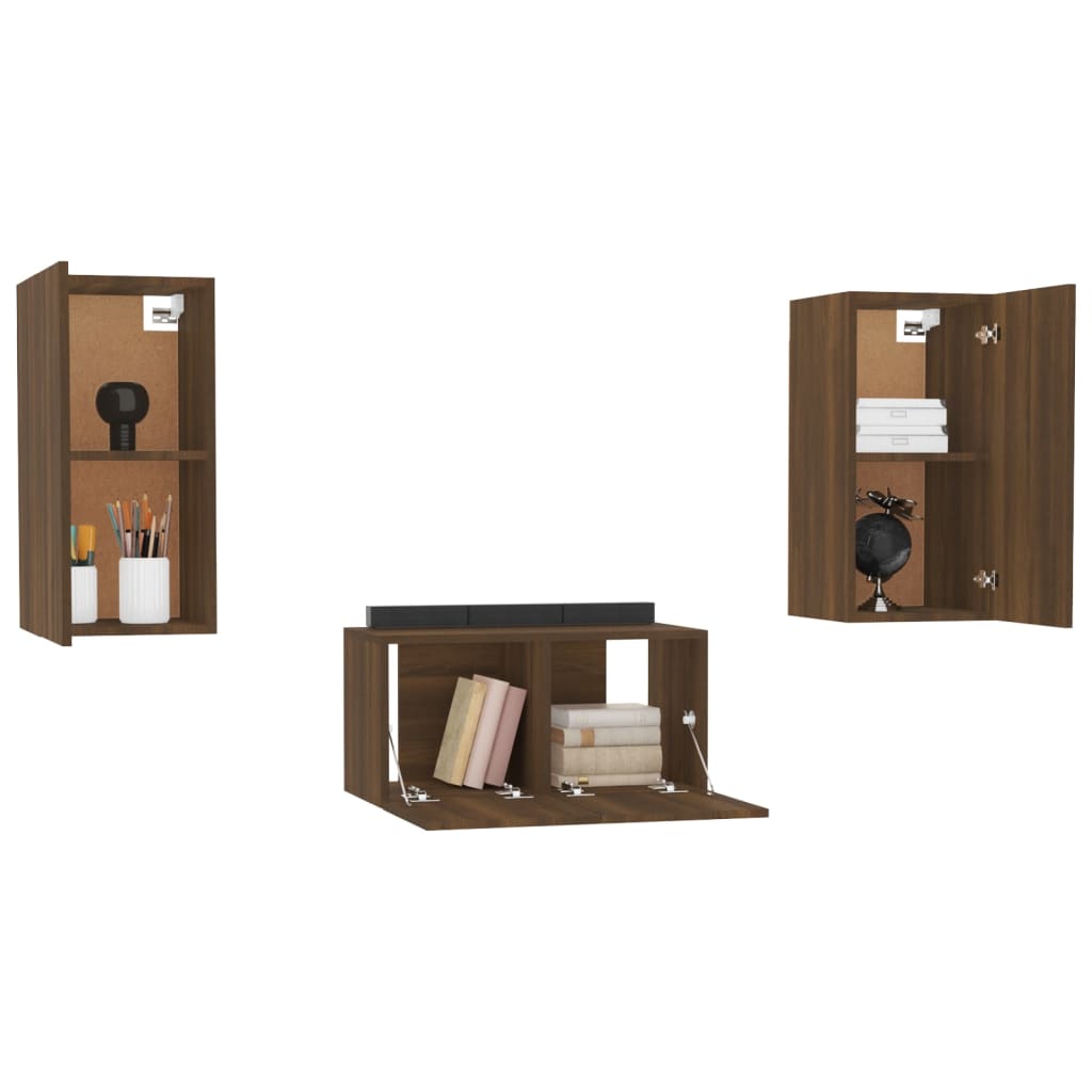 vidaXL 3-tlg. TV-Schrank-Set Braun Eichen-Optik Holzwerkstoff