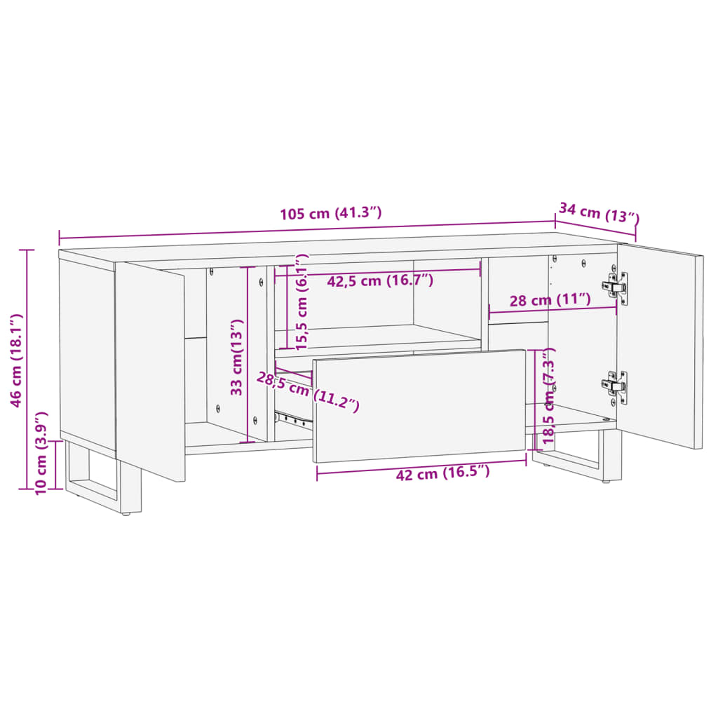 vidaXL TV-Schrank 100x34x46 cm Massivholz Mango