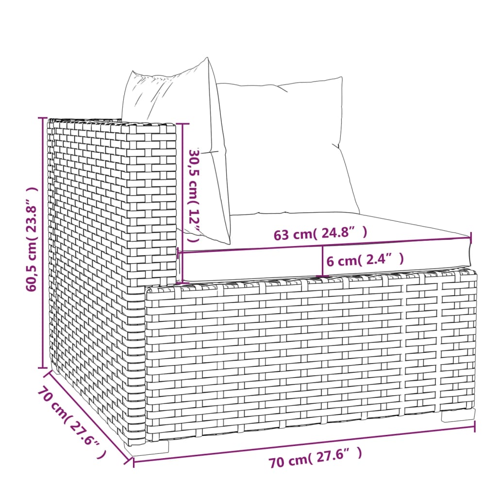 vidaXL 3-tlg. Garten-Lounge-Set mit Kissen Grau Poly Rattan