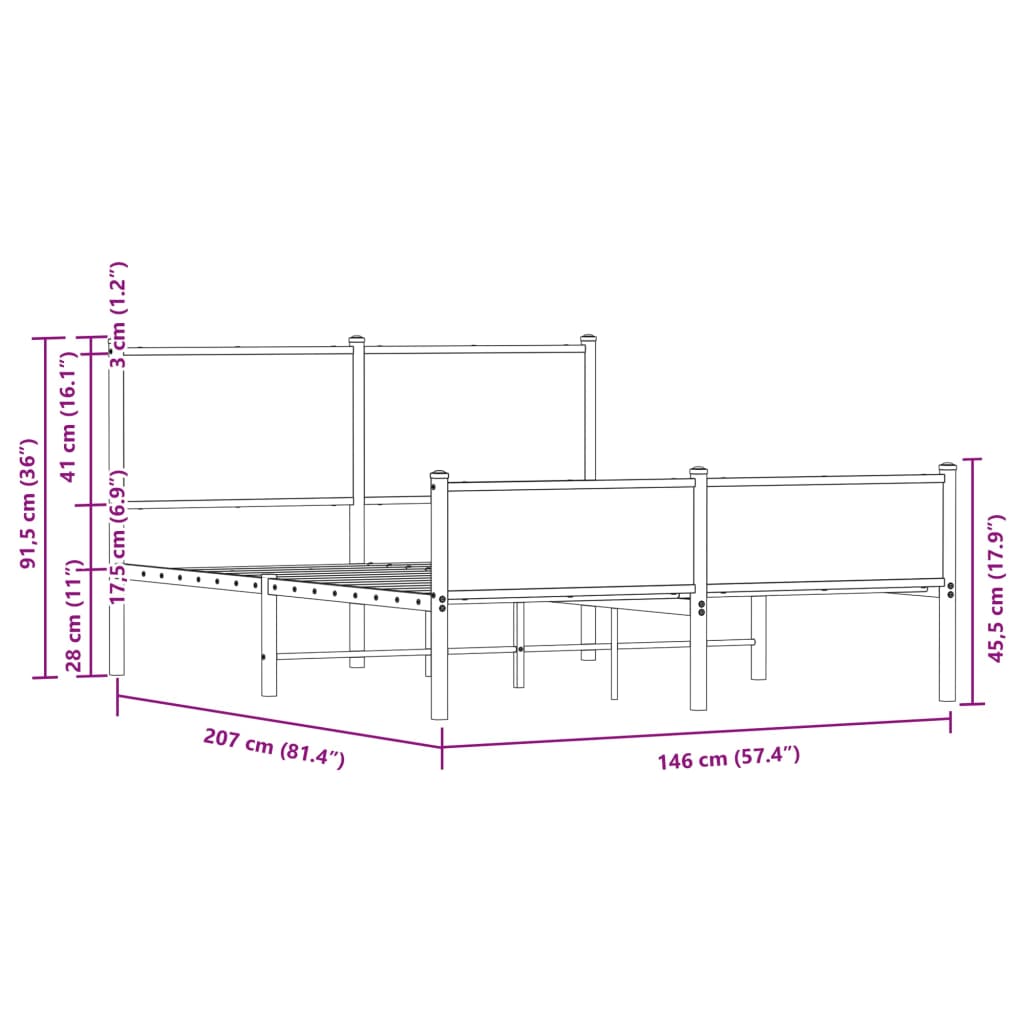 vidaXL Bettgestell mit Kopf- und Fußteil Metall 140x200 cm