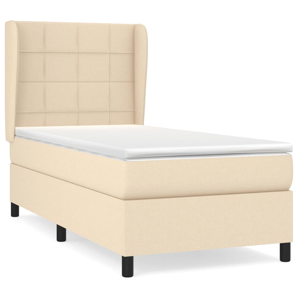 vidaXL Boxspringbett mit Matratze Creme 90x190 cm Stoff