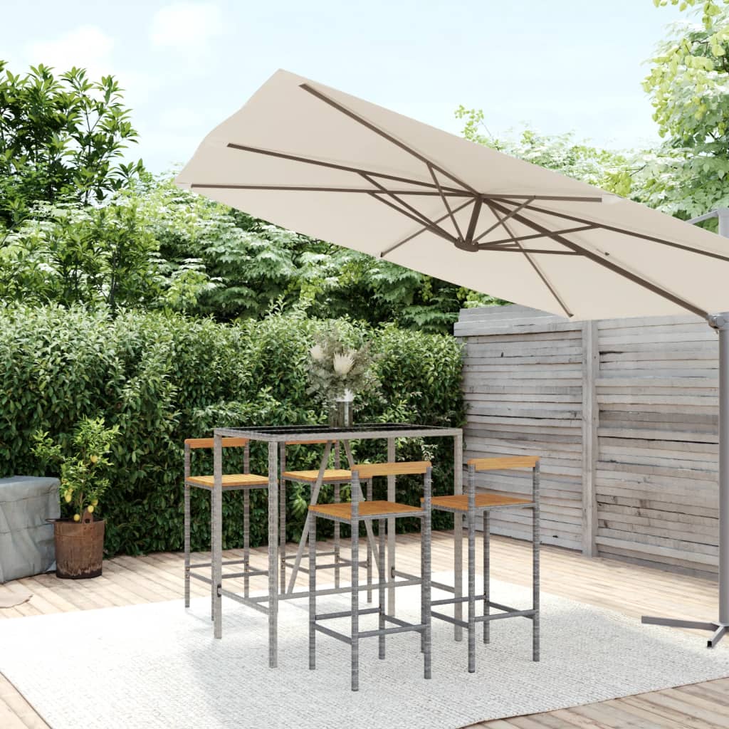 vidaXL 5-tlg. Gartenbar-Set Grau Poly Rattan & Massivholz Akazie