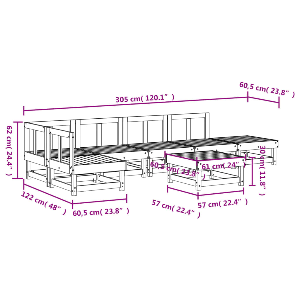 vidaXL 7-tlg. Garten-Lounge-Set Schwarz Massivholz Kiefer