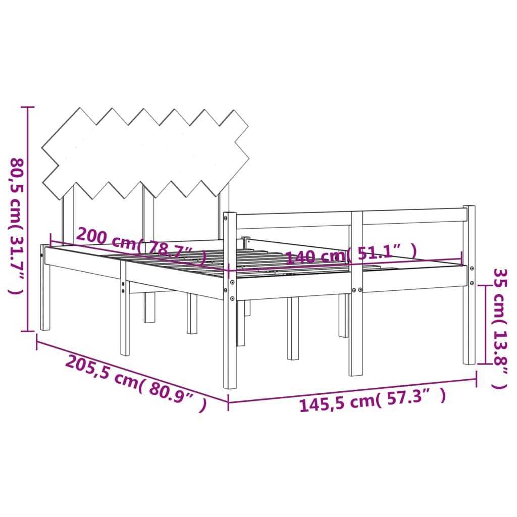 vidaXL Seniorenbett mit Kopfteil 140x200 cm Weiß Massivholz