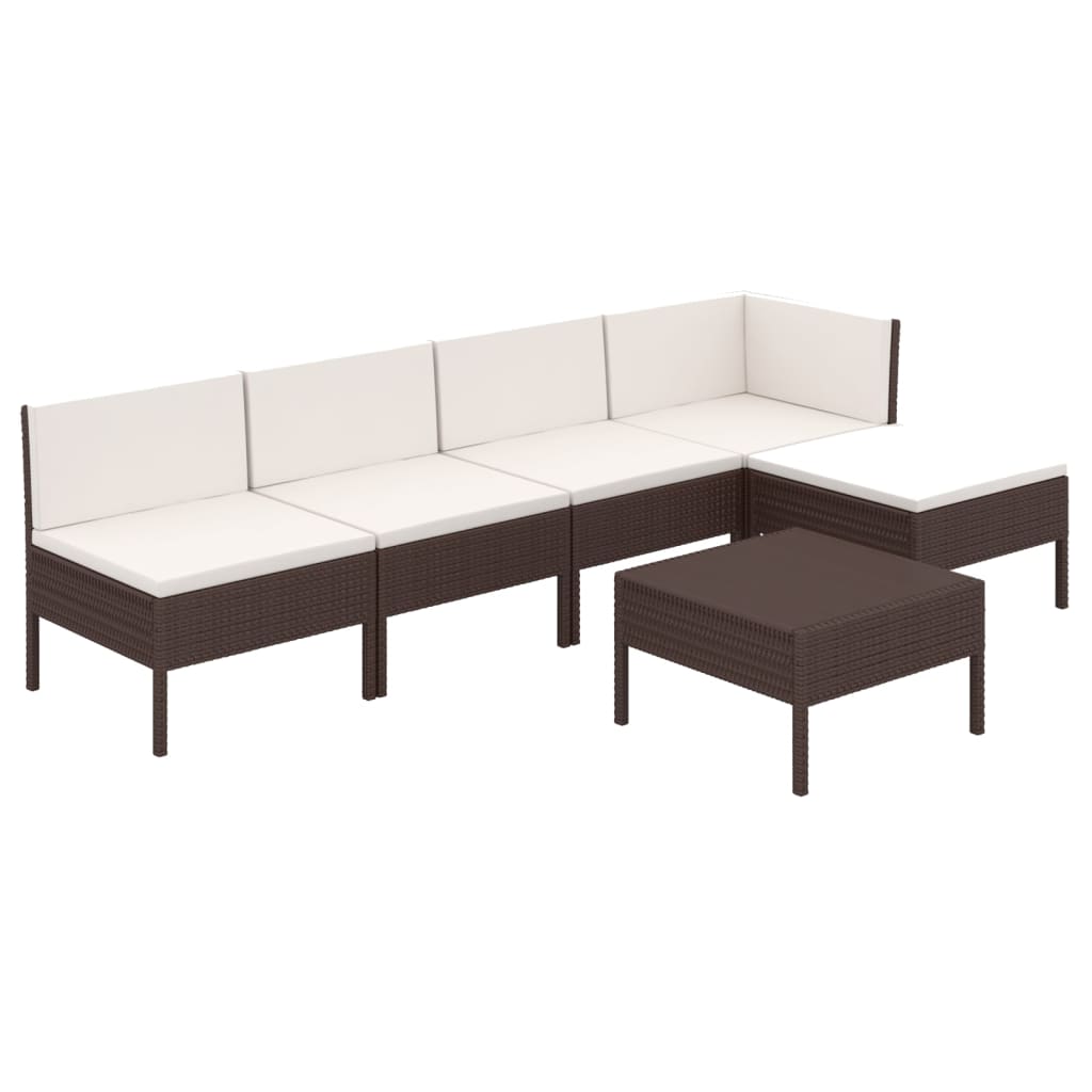 vidaXL 6-tlg. Garten-Lounge-Set mit Auflagen Poly Rattan Braun