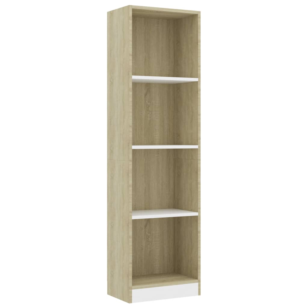 vidaXL Bücherregal 4 Fächer Weiß Sonoma-Eiche 40x24x142 Holzwerkstoff