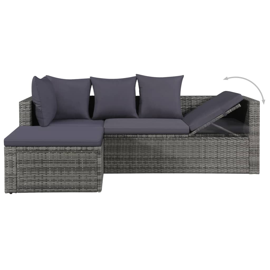 vidaXL 4-tlg. Garten-Lounge-Set mit Auflagen Poly Rattan Grau