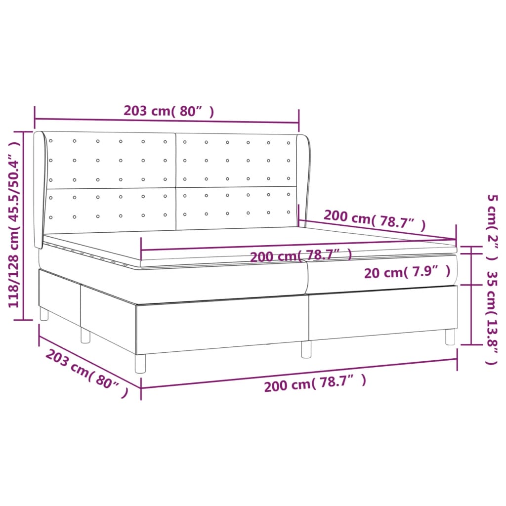 vidaXL Boxspringbett mit Matratze Hellgrau 200x200 cm Samt