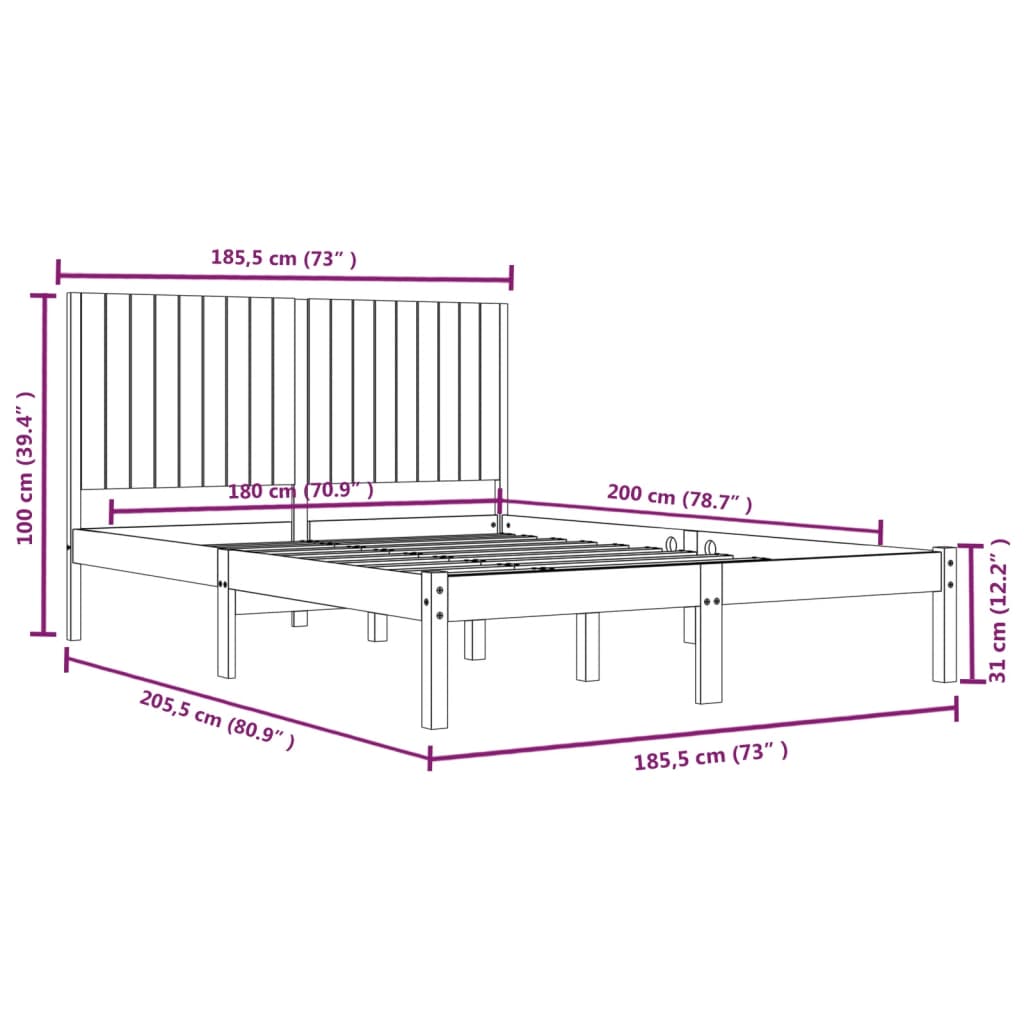 vidaXL Massivholzbett 180x200 cm