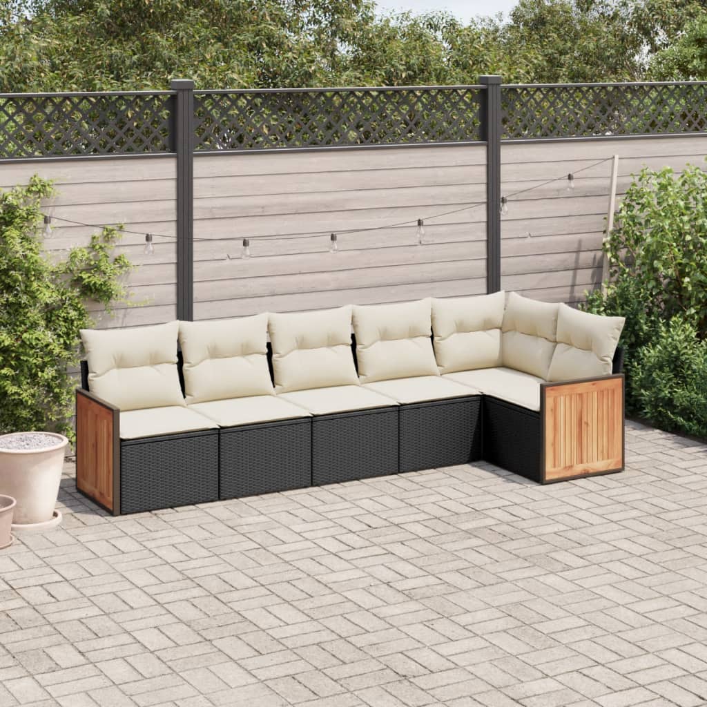 vidaXL 6-tlg. Garten-Sofagarnitur mit Kissen Schwarz Poly Rattan