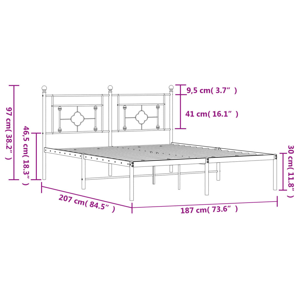 vidaXL Bettgestell mit Kopfteil Metall Schwarz 180x200 cm