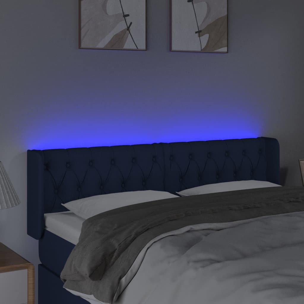 vidaXL LED Kopfteil Blau 163x16x78/88 cm Stoff