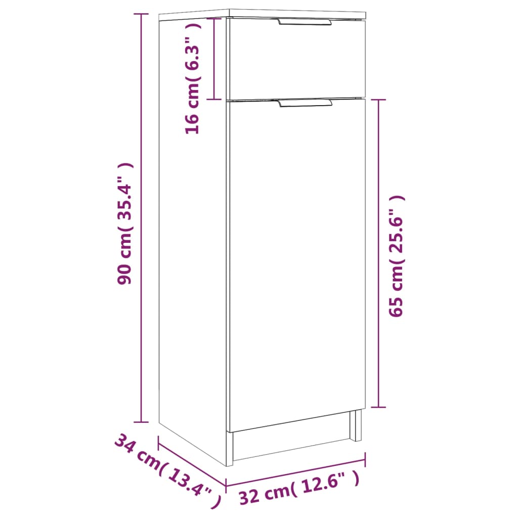 vidaXL Badschrank Weiß 32x34x90 cm Holzwerkstoff