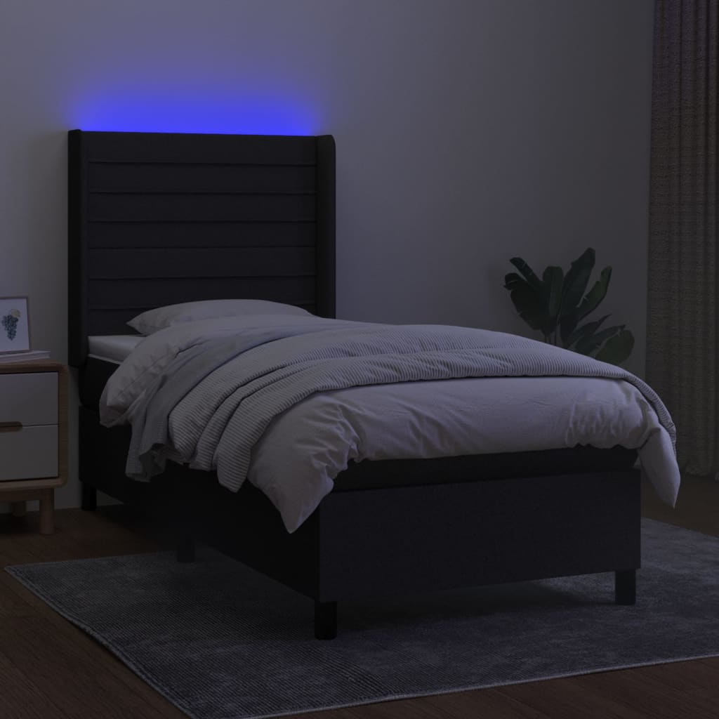 vidaXL Boxspringbett mit Matratze & LED Schwarz 100x200 cm Stoff