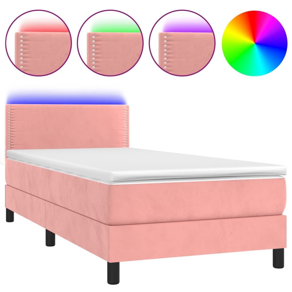 vidaXL Boxspringbett mit Matratze & LED Rosa 100x200 cm Samt