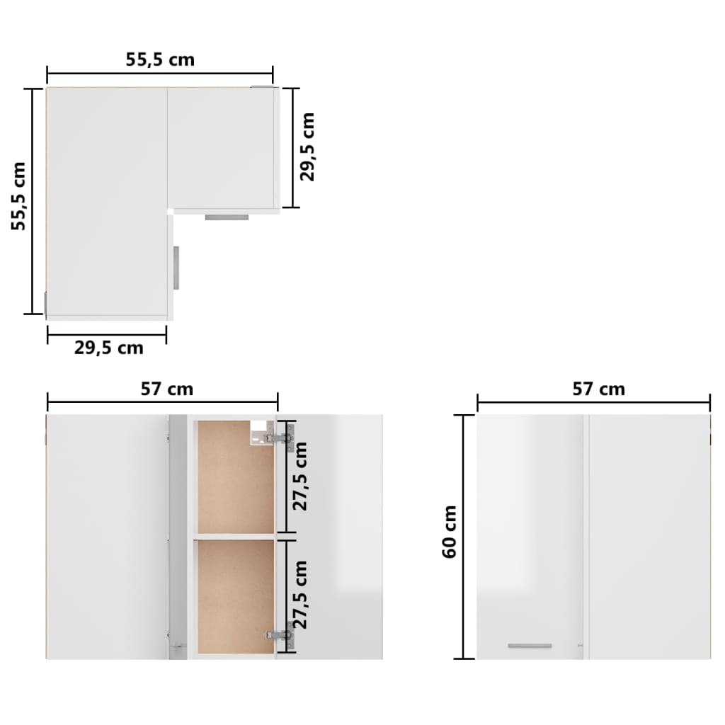 vidaXL Eckhängeschrank Hochglanz-Weiß 57x57x60 cm Holzwerkstoff