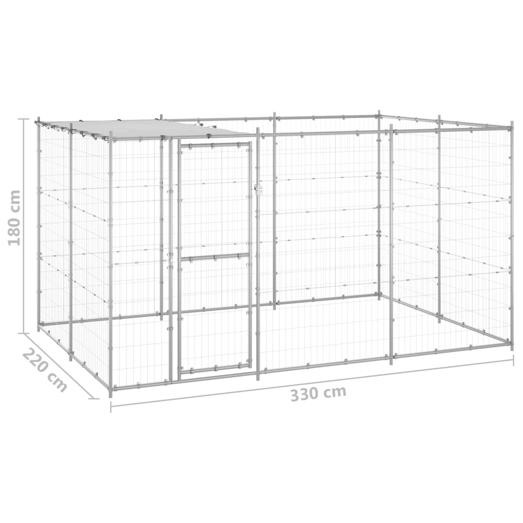 vidaXL Outdoor-Hundezwinger mit Überdachung Verzinkter Stahl 7,26 m²