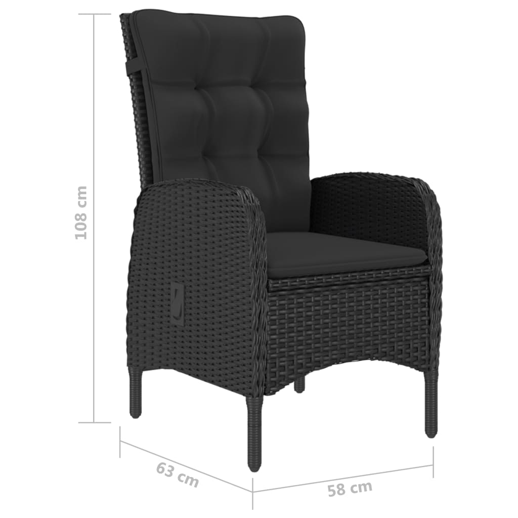 vidaXL 3-tlg. Bistro-Set Poly Rattan und Glas Schwarz