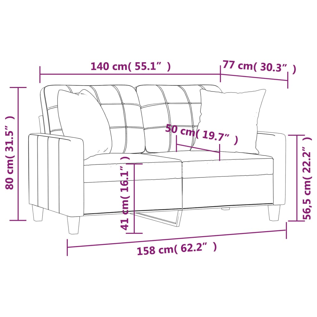 vidaXL 2-Sitzer-Sofa mit Zierkissen Weinrot 140 cm Kunstleder