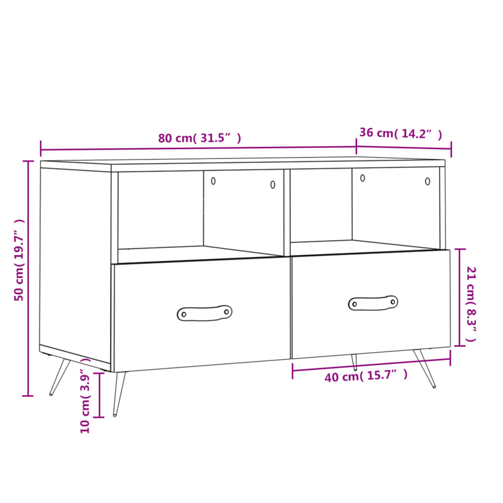 vidaXL TV-Schrank Weiß 80x36x50 cm Holzwerkstoff